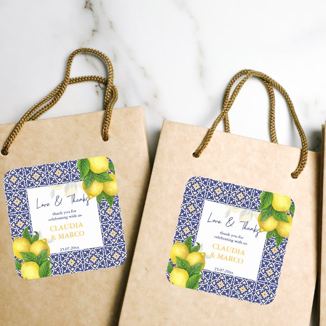 Sticker Carré Carreaux bleus citron Amalfi Positano merci (Créateur téléchargé)