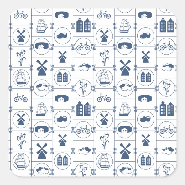 Sticker Carré Carreaux bleus néerlandais (Devant)