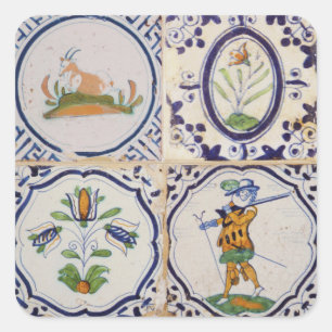Sticker Carré Carreaux de Delft hollandais vintage Art de la pot