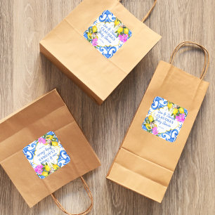 Sticker Carré Carrelage bleu citron Bougainvillea Amalfi baby sh