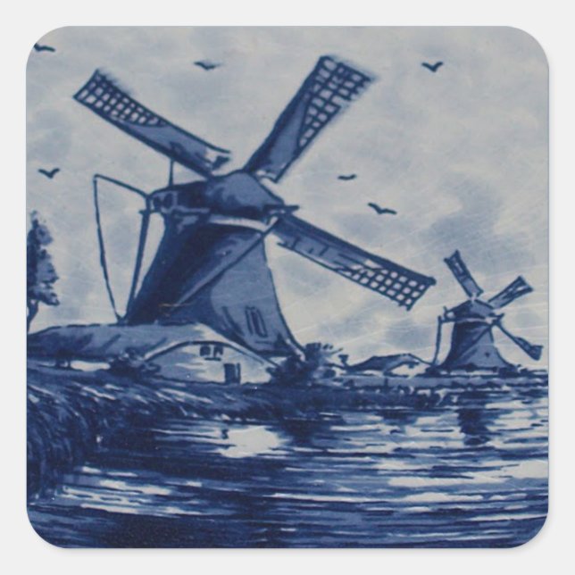 Sticker Carré Carrelage Bleu Delft antique - Windmills by the Wa (Devant)