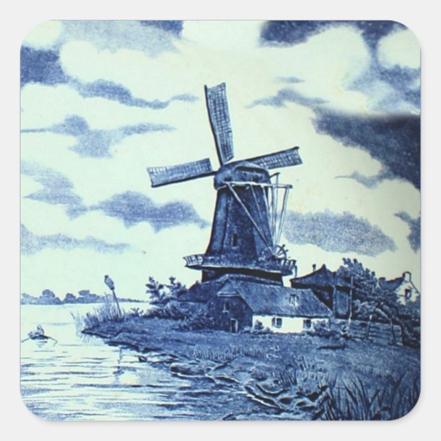 Sticker Carré Carrelage bleu vintage Delft - Windmill (Devant)