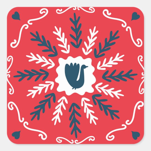 Sticker Carré Carrelage de Noël Folk Doodle Art (Devant)