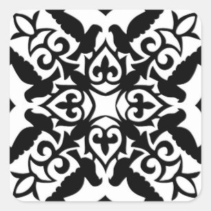 Sticker Carré Carrelage marocain - noir avec arrière - plan blan