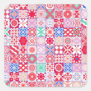 Sticker Carré Carrelage rose et rouge marocain