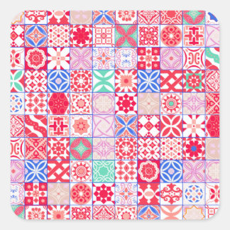 Sticker Carré Carrelage rose et rouge marocain