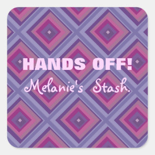 Sticker Carré Carrés de diamants rose violet nom mains off stash