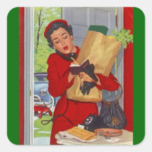 Sticker Carré Carrés suburbains vintages de femme au foyer
