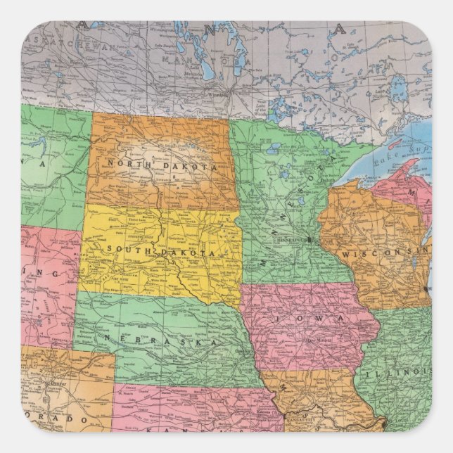 Sticker Carré Carte 3 des États-Unis (Devant)