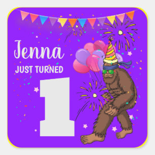 Sticker Carré Carte anniversaire de enfant Bigfoot mignonne pers