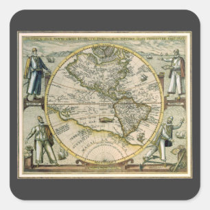 Sticker Carré Carte antique, 1596, America Sive Novus Orbis