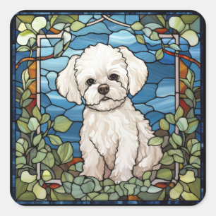 Sticker Carré Carte Bichon Frise
