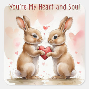 Sticker Carré Carte Bunny romantique - Pour toujours votre