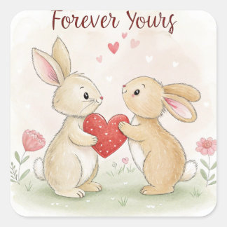 Sticker Carré Carte Bunny romantique - Pour toujours votre