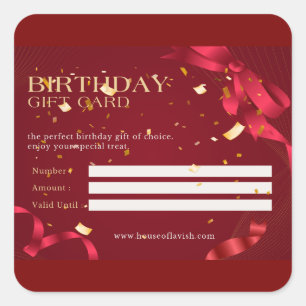 Sticker Carré Carte-cadeau d'anniversaire - Carte de bon de conf