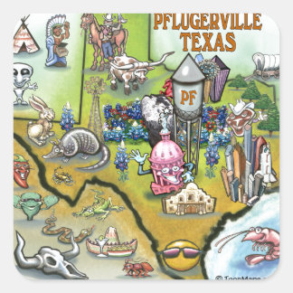 Sticker Carré Carte cartographique de Pflugerville au Texas