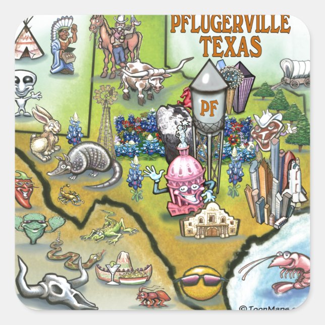 Sticker Carré Carte cartographique de Pflugerville au Texas (Devant)
