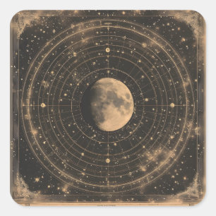 Sticker Carré Carte céleste lunaire vintage