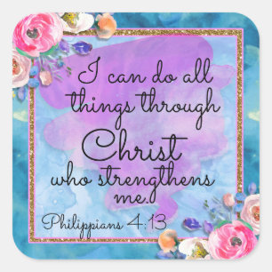 Sticker Carré Carte Christ de l'écriture florale Aquarelle