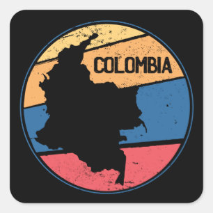 Sticker Carré Carte Colombie Vintage voyage colorée
