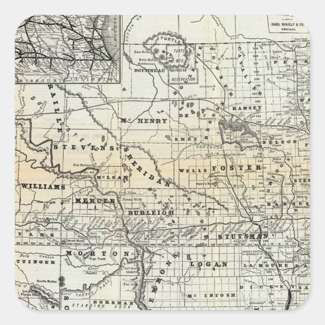 Sticker Carré Carte correcte du Dakota (Devant)