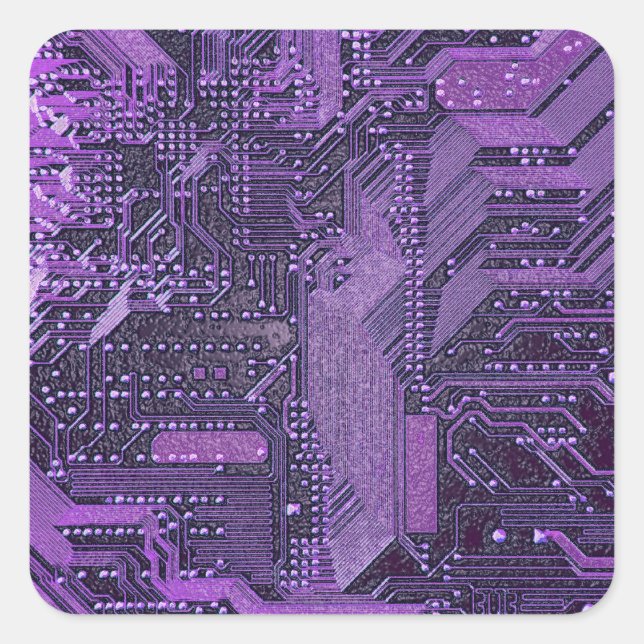 Sticker Carré Carte Cyber Circuit Purple Tech Art Electronique (Devant)