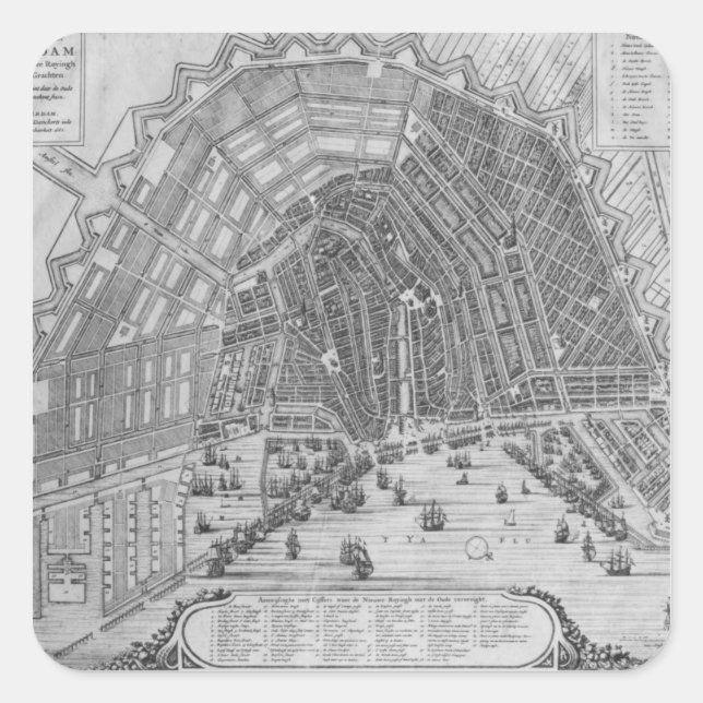 Sticker Carré Carte d'Amsterdam, 1662 (Devant)