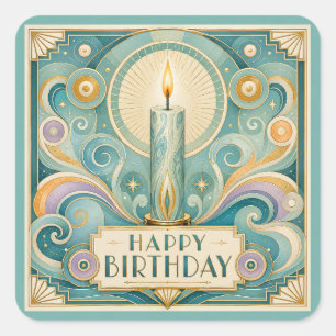 Sticker Carré Carte d'anniversaire à la bougie illuminée Art Déc