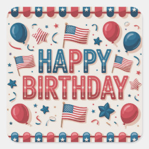 Sticker Carré Carte d'anniversaire avec un thème patriotique amé