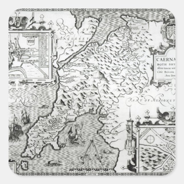 Sticker Carré Carte de Caernarvon, 1616 (Devant)