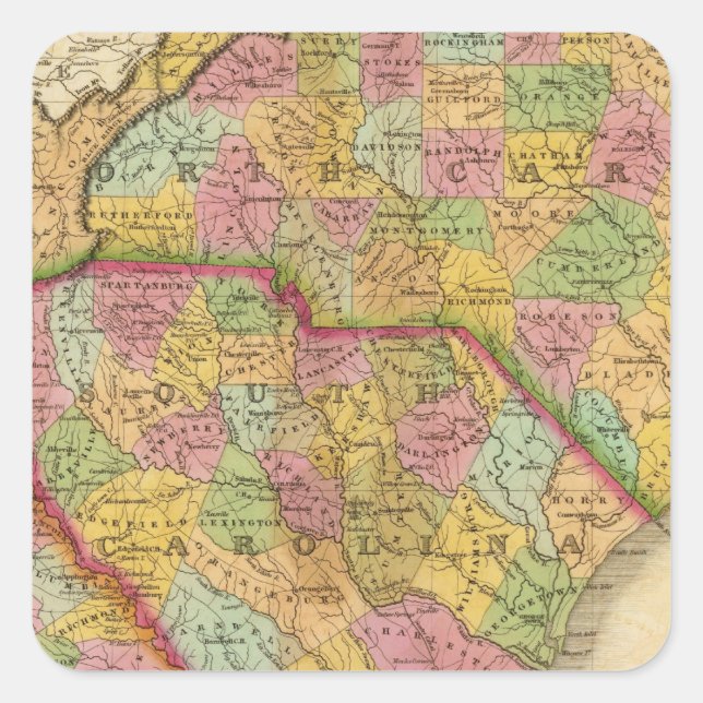 Sticker Carré Carte De Caroline Du Nord Et Du Sud Et Géorgie (Devant)
