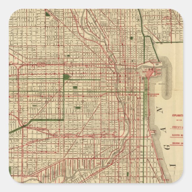 Sticker Carré Carte de Chicago par Blanchard (Devant)