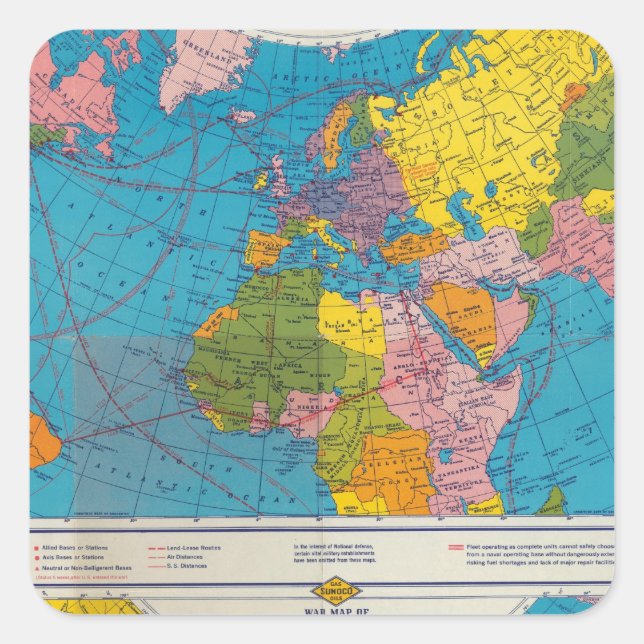 Sticker Carré Carte de guerre Atlantique, Eurasie, Afrique, Paci (Devant)