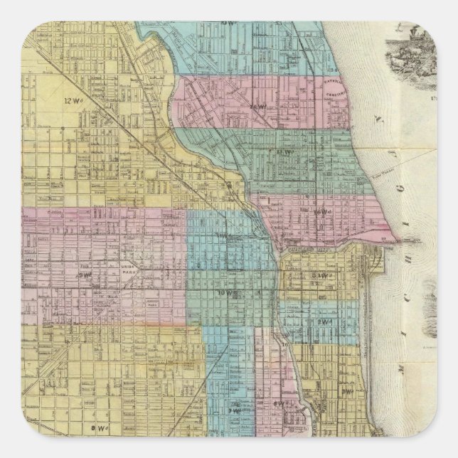 Sticker Carré Carte de guide de Chicago (Devant)