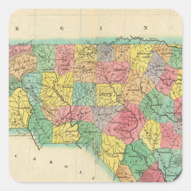 Sticker Carré Carte De La Caroline Du Nord (Devant)