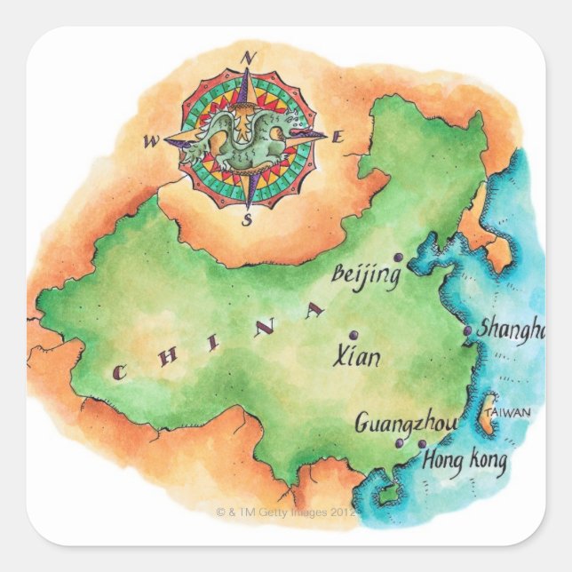 Sticker Carré Carte de la Chine (Devant)