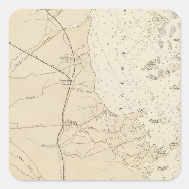 Sticker Carré Carte de la côte de la baie Barnegat à Tuckerton C (Devant)