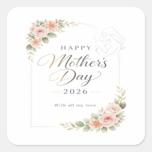 Sticker Carré Carte de la Fête des Mères — Cadre floral "Joyeuse