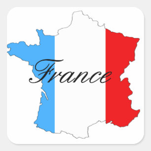 Sticker Carré Carte de la France dans blanc et bleu rouges