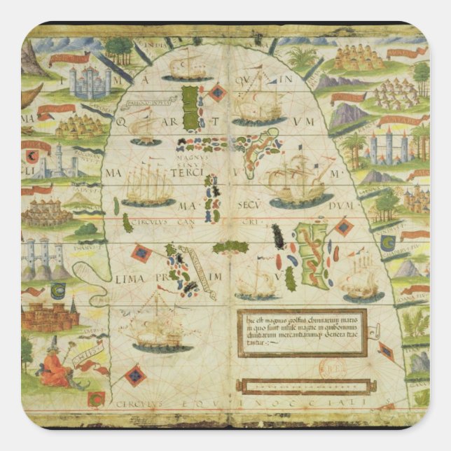 Sticker Carré Carte de la mer de Chine, fac-similé de 'Miller At (Devant)