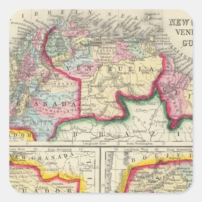 Sticker Carré Carte De La Nouvelle Grenade, Du Venezuela Et De L (Devant)