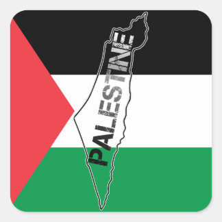 Sticker Carré Carte de la Palestine libre sur le drapeau palesti