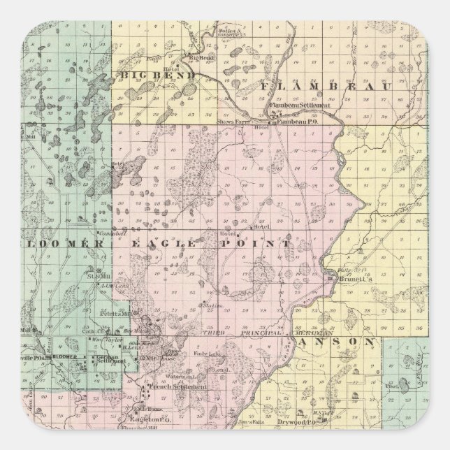 Sticker Carré Carte de la partie sud du comté de Chippewa (Devant)