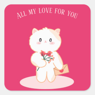 Sticker Carré Carte de la Saint Valentin au chat