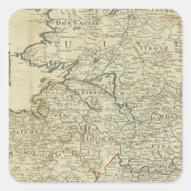 Sticker Carré Carte de la section nord du Royaume d'Irlande (Devant)