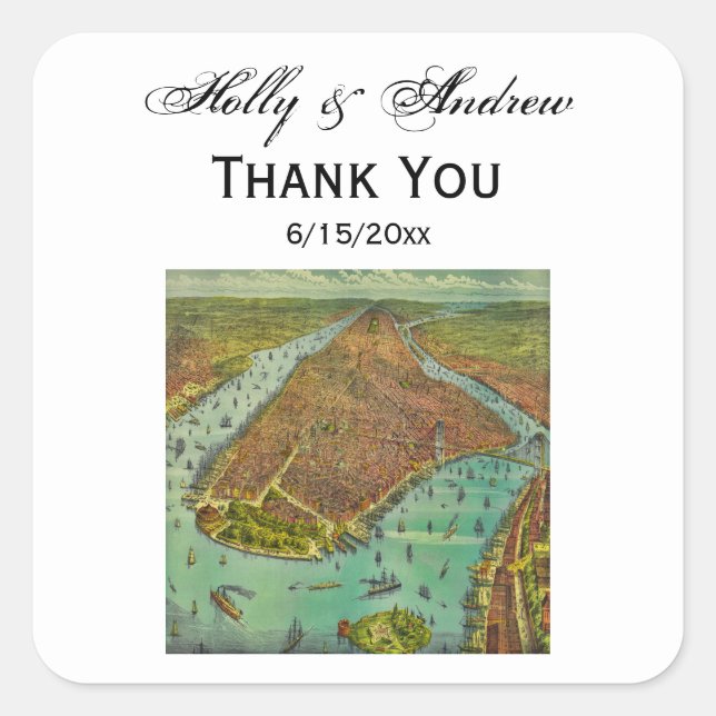 Sticker Carré Carte de la ville de New York antique, do-it-yours (Devant)