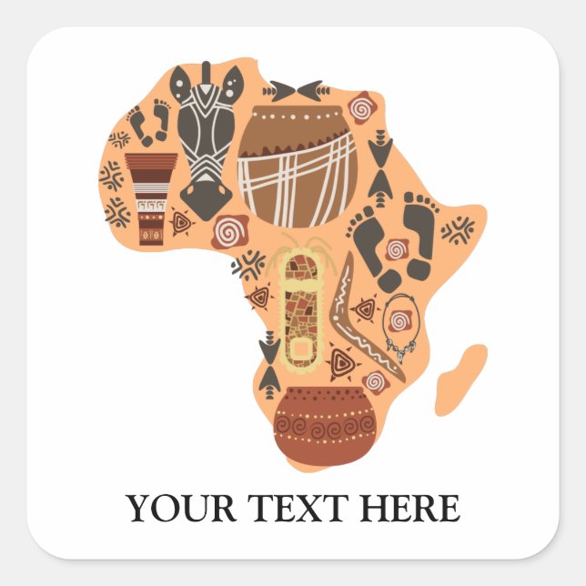Sticker Carré Carte de l'Afrique avec le patrimoine culturel afr (Devant)