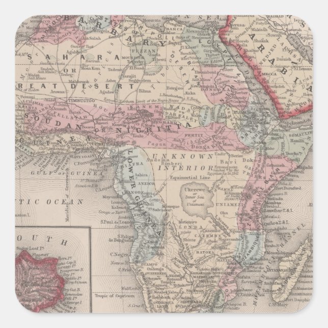 Sticker Carré Carte de l'Afrique avec Sainte-Hélène (Devant)