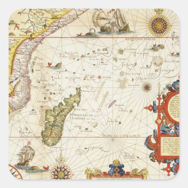 Sticker Carré Carte de l'Afrique de l'Est et de Madagascar, 1596 (Devant)