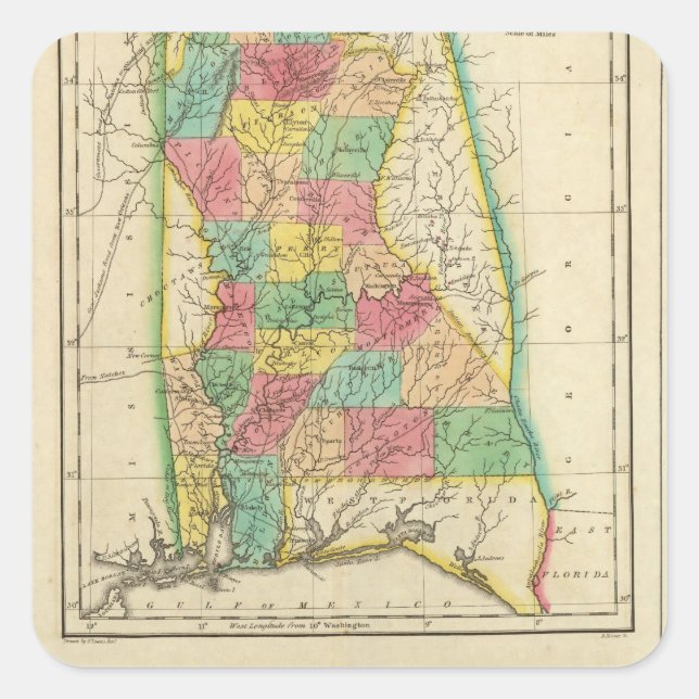Sticker Carré Carte De L'Alabama (Devant)